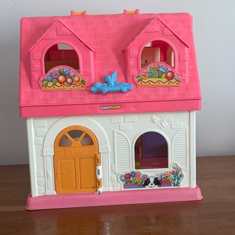 Fisher-Price Little People Happy Sounds Home Pink Dollhouse Folding Playset